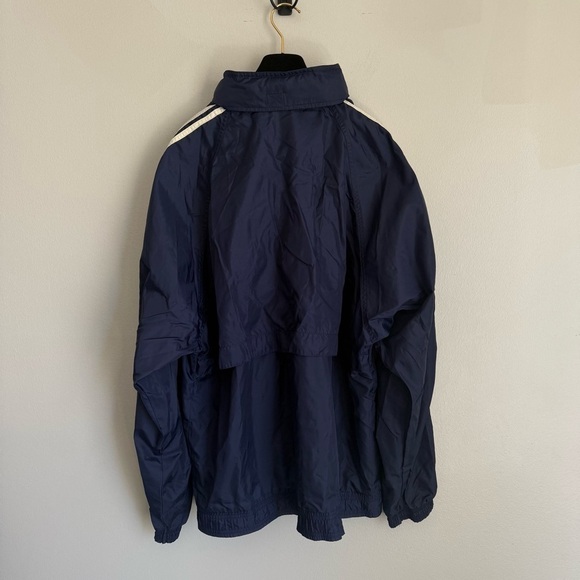 Vtg Y2K Adidas windbreaker 3 stripe sleeve oversized zip up jacket navy size XL - Picture 3 of 6
